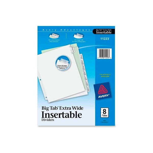 Avery Dennison Avery WorkSaver Extra Wide Big Tab Divider, Blank, 9"x11", 8 Tabs, White/Clear 11223 - main